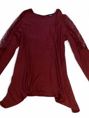 Premise Burgundy Lace-Trim Long Sleeve Top